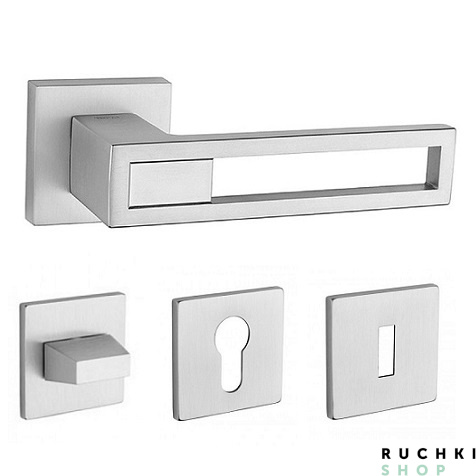 ручка для дверей 2737 матовый хром с фиксатором и накладкой на ключевой цилиндр