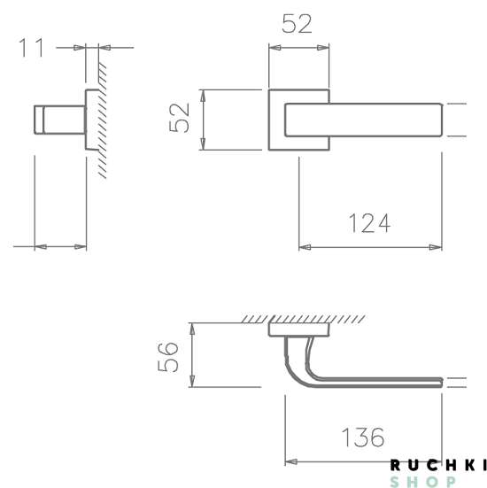Схема размеры ручки Тупай 2732 Q Белый матовый 152