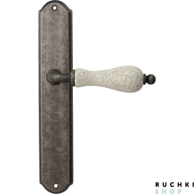 Дверная ручка на планке CERAMIC 179/131, Античное серебро+керамика кракле, Melodia 