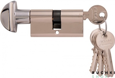 Цилиндр WC 60мм (30-30) ключ/вертушка, Полированный хром, Melodia