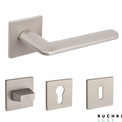 Фото ручка 3098 никель с фиксатором и накладкой на ключевой цилиндр