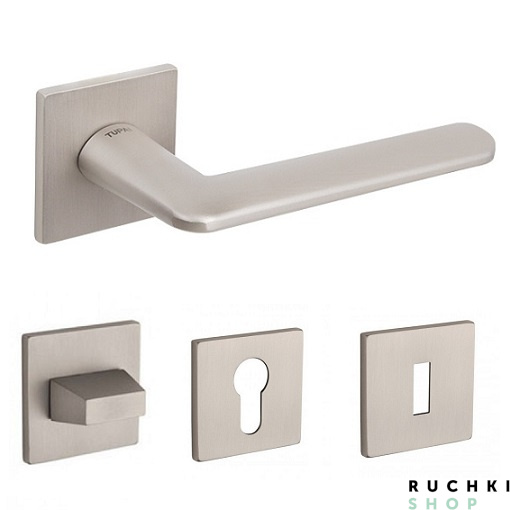 Фото ручка 3098 никель с фиксатором и накладкой на ключевой цилиндр