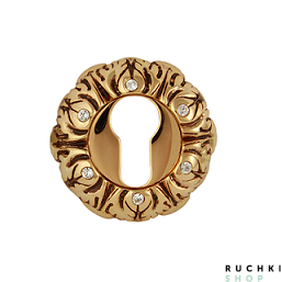 Накладка под цилиндр J-rose 60мм, Золото 24К с коричневой патиной/кристаллы, CLASS