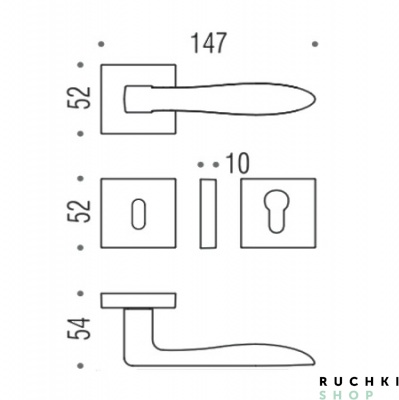 Схема и размеры ручки на квадратной розетке Гильда, Коломбо
