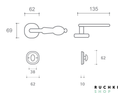 Ручка на розетке Наполи, Античное серебро,  Val de fiori 