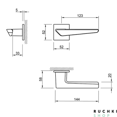 Рузмеры ручки Тупай 4154 матовый хром 96 на квадратной розетке