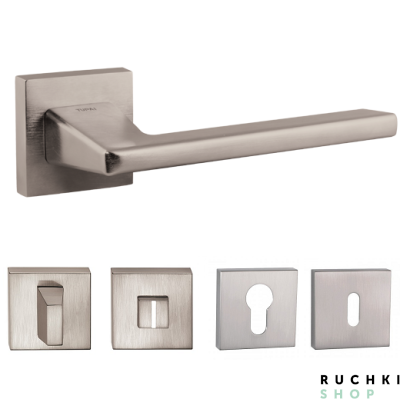 Ручка для дверей 4140 никель матовый с фиксатором и накладкой на ключевой цилиндр