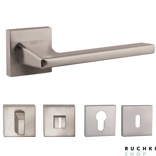 Ручка для дверей 4140 никель матовый с фиксатором и накладкой на ключевой цилиндр